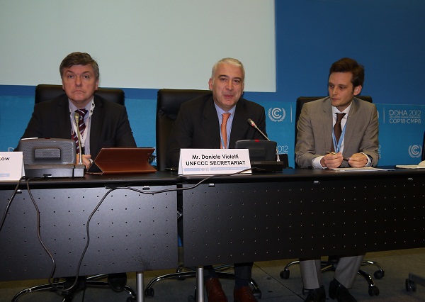 Daniele Violetti, Chief of Staff, UNFCCC Secretariat; Tomasz Chruszczow, SBI Chair; and Moritz Weigel, UNFCCC Secretariat who moderated the event 