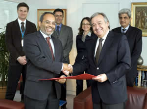 UNITAR Executive Director Carlos Lopes (front left) and the High Commissioner for Refugees Antonio Guterres (front right)