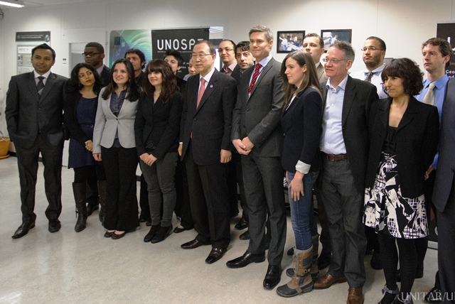 group photo of UNOSAT team with Ban Ki-moon