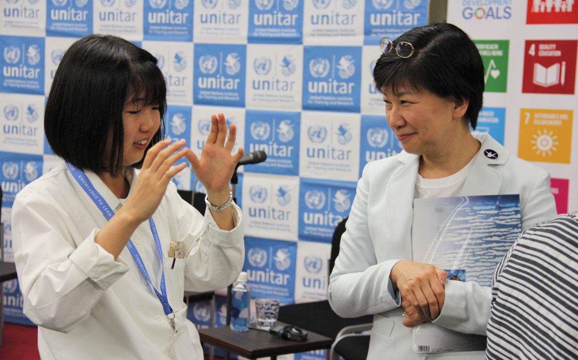 Interaction between a Youth Ambassador and Ms. Izumi Nakamitsu
