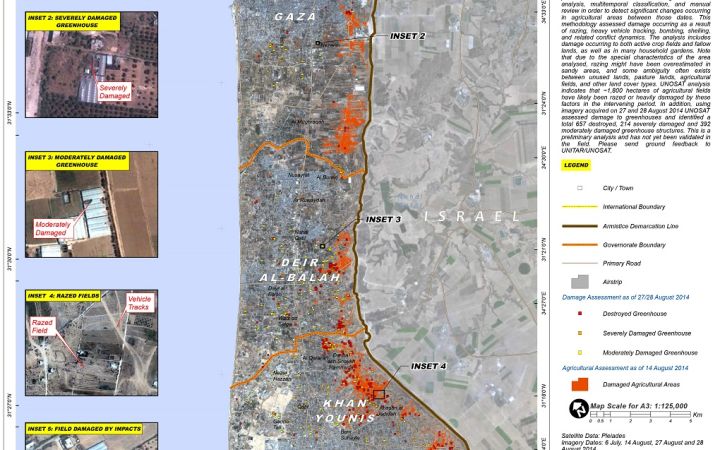 DAMAGE TO AGRICULTURAL AREAS AND GREENHOUSES, GAZA STRIP - OCCUPIED PALESTINIAN TERRITORY Map of damages to agricultural areas and greenhouses