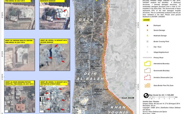 HEALTH FACILITIES DAMAGE ASSESSMENT IN GAZA STRIP, OCCUPIED PALESTINIAN TERRITORY Map of health facilities damage assessment