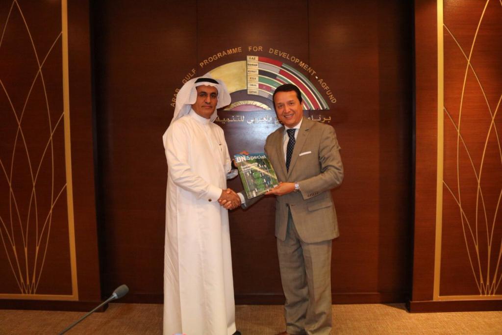 Executive Director of AGFUND Mr. Nasser B. Al-Kahtani (left) and Mr Alexander Mejia (right), Director of the Division for People and Social Inclusion, and Director-ad-Interim of the Division for Prosperity of UNITAR at the AGFUND Headquarters in Riyadh, Saudi Arabia. 