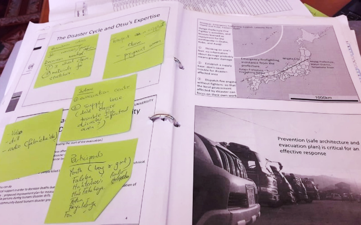 Lu’isa’s notes from the UNITAR training she participated in helped to inspire her community work as she adapted the methods shared to her local context. Lu’isa’s notes from the UNITAR training she participated in helped to inspire her community work as she adapted the methods shared to her local context.