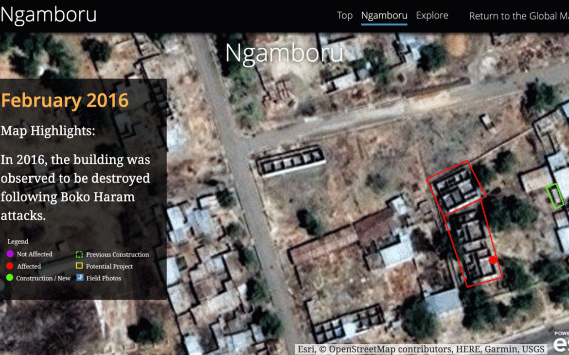 Web-map highlighting evolution of reconstruction in Ngamboru, Nigeria   