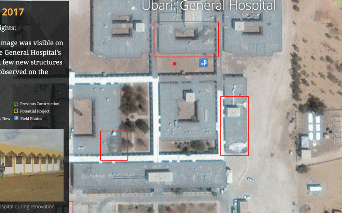 Web-map highlighting reconstruction of a hospital in Ubari, Libya  Web-map highlighting reconstruction of a hospital in Ubari, Libya