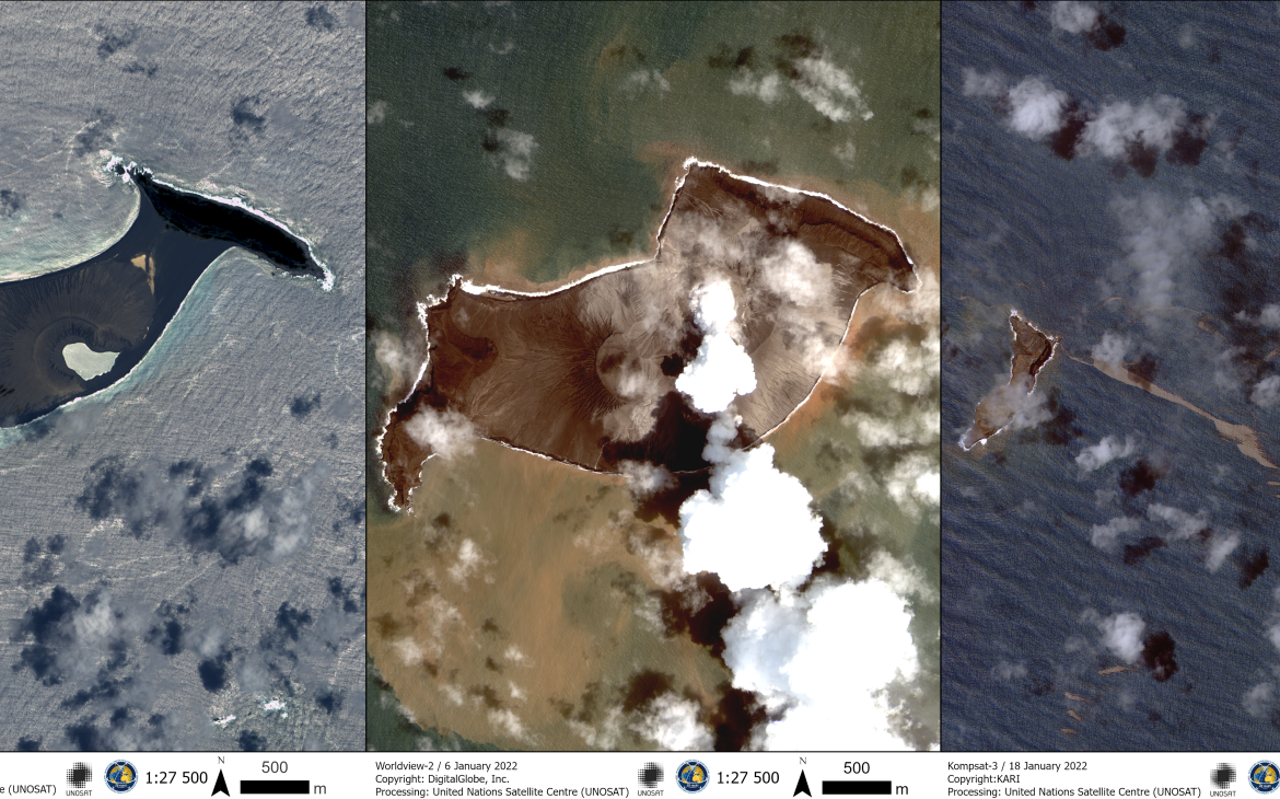 Satellite images of Hunga Tonga-Hunga Ha’apai - 11 December 2021 / 6 January 2022 / 18 January 2022 Satellite images of Hunga Tonga-Hunga Ha’apai - 11 December 2021 / 6 January 2022 / 18 January 2022