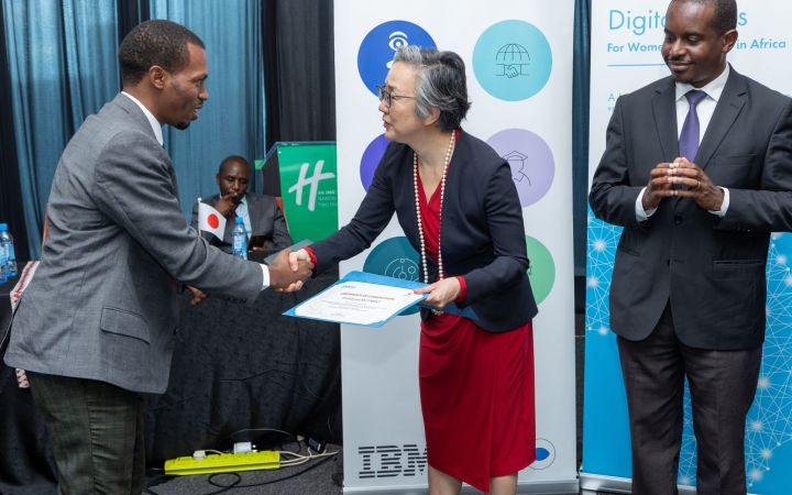 Emmanuel at the graduation ceremony of the UNITAR “Developing Essential Digital Skills for Women and Youth in Africa” programme Emmanuel at the graduation ceremony of the UNITAR “Developing Essential Digital Skills for Women and Youth in Africa” programme