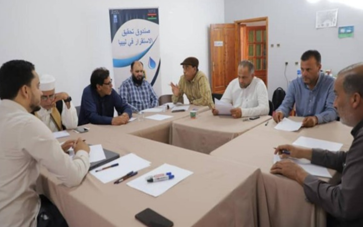 First focus group discussion with men held by “Afaq Al-Hiwar Foundation” on conflict between farmers and local authorities over water resources in Sirte municipality. 