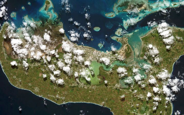 Nuku‘alofa, on the island of Tongatapu, Tonga, viewed by Hodoyoshi-1 satellite. Image by Axelspace Corporation, via Wikimedia CC BY-SA 4.0