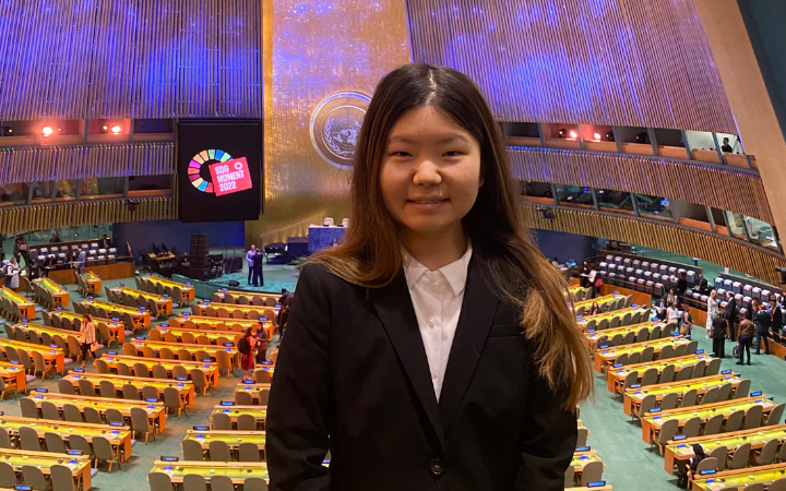 Sena Chang posing for a photo at UN General Assembly Hall