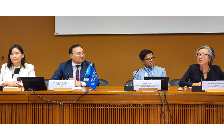 (Left to right) H.E. Ms. Davaasuren Gerelmaa, Ambassador and Permanent Representative of Mongolia to the United Nations Office in Geneva; Mr. Dulguun Damdin-Od, Executive Director of ITTLLDC; Mr. Nikhil Seth, Executive Director of UNITAR; Ms. Mihoko Kumamoto, Director, UNITAR Division for Prosperity (Left to right) H.E. Ms. Davaasuren Gerelmaa, Ambassador and Permanent Representative of Mongolia to the United Nations Office in Geneva; Mr. Dulguun Damdin-Od, Executive Director of ITTLLDC; Mr. Nikhil Seth, Executive Director of UNITAR; Ms. Mihoko Kumamoto, Director, UNITAR Division for Prosperity