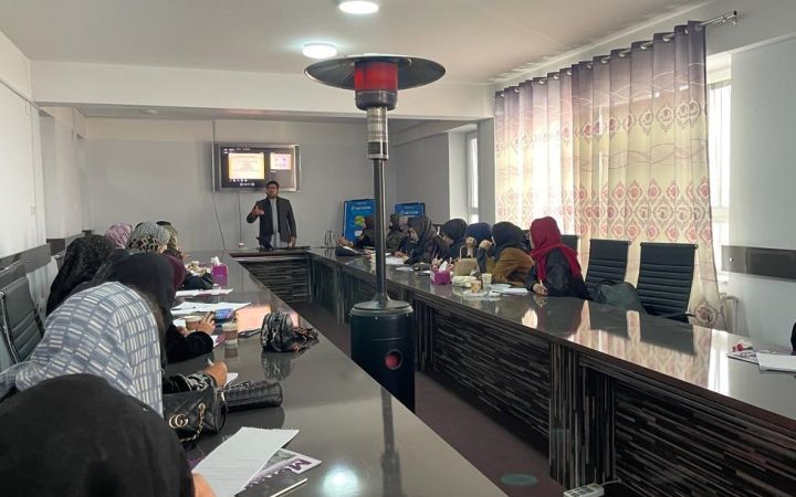 Food and Economic Security through Entrepreneurship Training for Women and Youth in Afghanistan Afghan women seated in a room for the entrepreneruship training programme