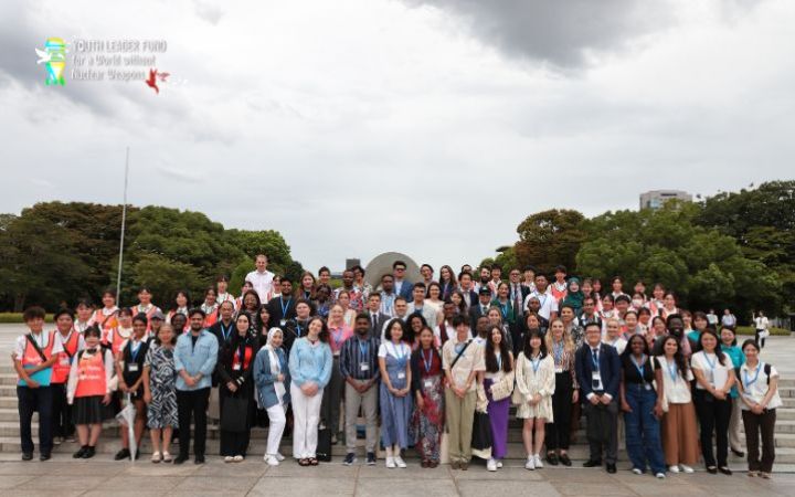 Group photo in Hiroshima Peace Memorial Park, YLF Japan Study Tour 2024 Banner photo of the YLF Group Photo in Hiroshima Peace Memorial Park