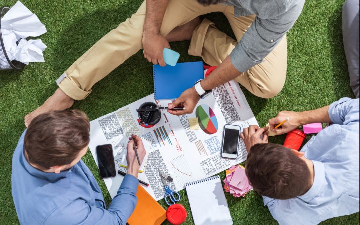 Youth Entrepreneurship: The Business Model (Photo via Envato Elements) Overhead shot of people project planning