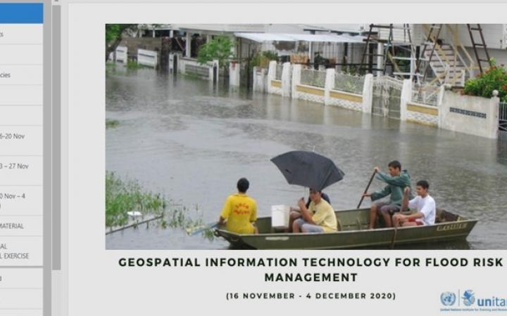 Screenshot of the e-learning course on Geospatial Information Technology for Flood Risk Management launched by UNOSAT on 16 November 2020