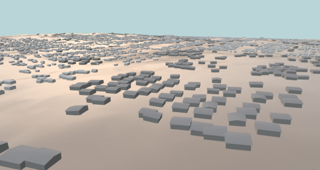 Screenshot of a 3D model of Al Zaatari refugee camp, developed by UNOSAT